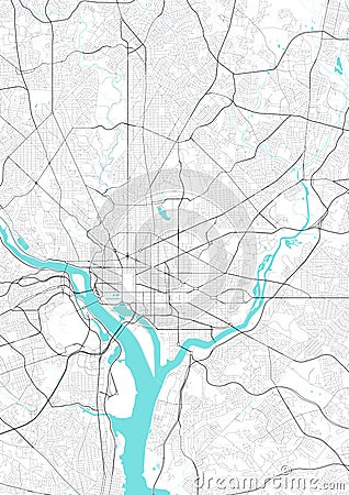 Black and white Street map art of Washington DC Map, District of Columbia in USA Vector Illustration