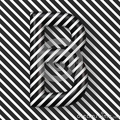 Black and white stripes Letter B 3D Cartoon Illustration