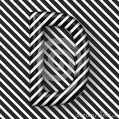 Black and white stripes Letter D 3D Cartoon Illustration