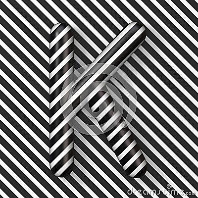 Black and white stripes Letter K 3D Cartoon Illustration