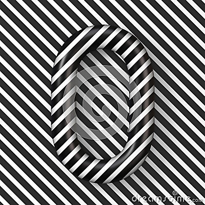 Black and white stripes Letter O 3D Cartoon Illustration