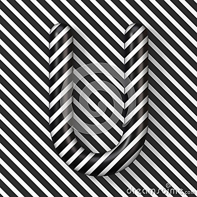 Black and white stripes Letter U 3D Cartoon Illustration