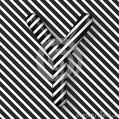 Black and white stripes Letter Y 3D Cartoon Illustration