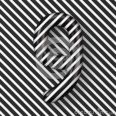 Black and white stripes Number 9 NINE 3D Cartoon Illustration