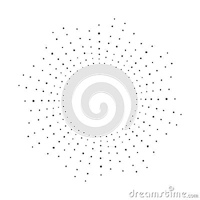 Black and white sunburst dotted round shape. Vector Illustration