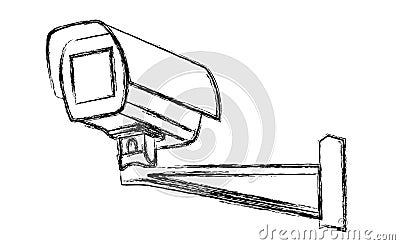 Black and White Surveillance Camera (CCTV) Warning Sign. Vector Cartoon Illustration