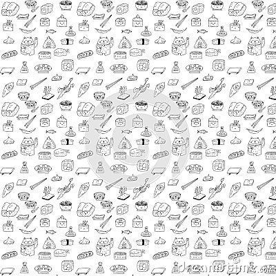 Black and white sushi pattern in doodle stile Vector Illustration