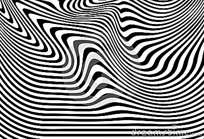 Black and white swirling waves of parallel lines. Trendy vector background. Stock Photo
