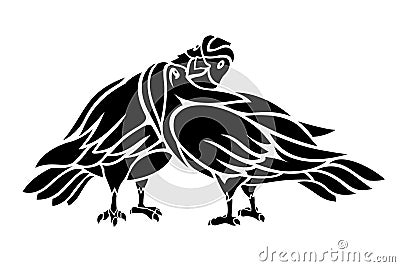 Black and white tattoo art with kissing doves Vector Illustration