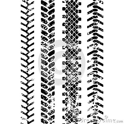 Black and white tire tread protector track grunge seamless pattern, vector set Vector Illustration