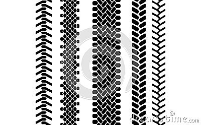 Black and white tire tread protector track seamless pattern, vector set Vector Illustration