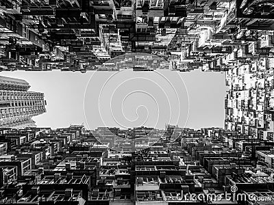 Black and white tone, Very Crowded but colorful building group in Tai Koo, Hongkong Editorial Stock Photo