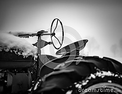 Black and White Tractor Seat Stock Photo