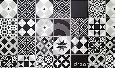 Black and white traditional ceramic floor tile Stock Photo