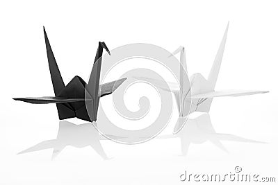 Black and white traditional Japanese origami crane Stock Photo