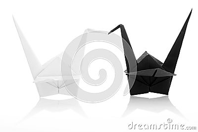 Black and white traditional Japanese origami crane Stock Photo