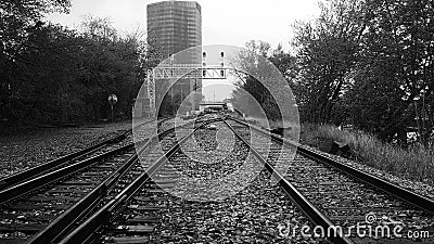 Black and White Train tracks Stock Photo