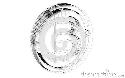 Black-and-white transparent hatched lines of coin bitcoin icon of hired crypto currency. Vector illustration Vector Illustration
