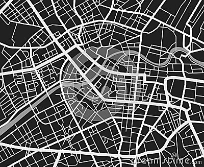 Black and white travel city map. Urban transport roads vector cartography background Vector Illustration