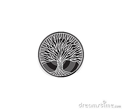 Black and white tree isolated vector logo. Knowledge symbol.Round nature element. Vector Illustration