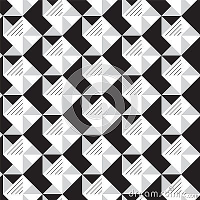 Black and white triangles crosswise with lines pattern background Vector Illustration