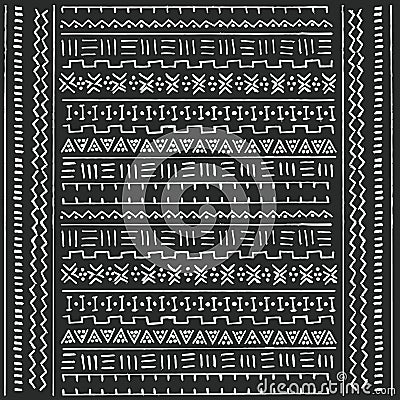 Black and white tribal ethnic pattern with geometric elements, traditional African mud cloth, tribal design Vector Illustration