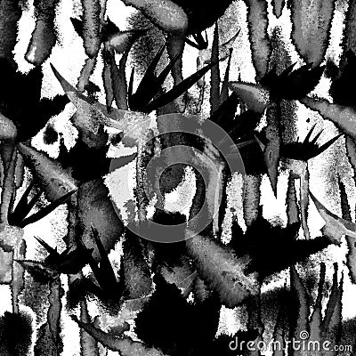 Black and white tropical jungle seamless pattern print watercolor tie dye endless repeat Stock Photo