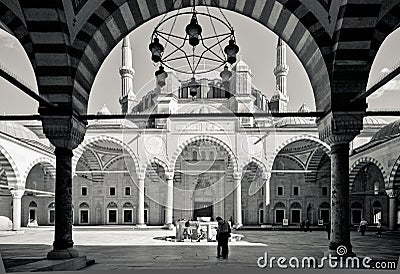 Black and White Turkish Mosque with tradtional architecture Editorial Stock Photo