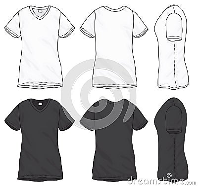 Black White V-Neck T-Shirt Design Template Vector Illustration