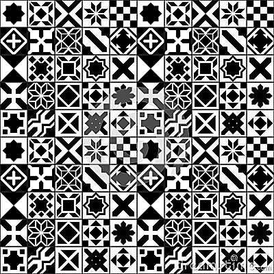 Black and white various moroccan tiles seamless pattern, vector Vector Illustration