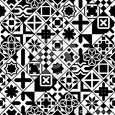 Black and white various moroccan tiles seamless pattern, vector Vector Illustration