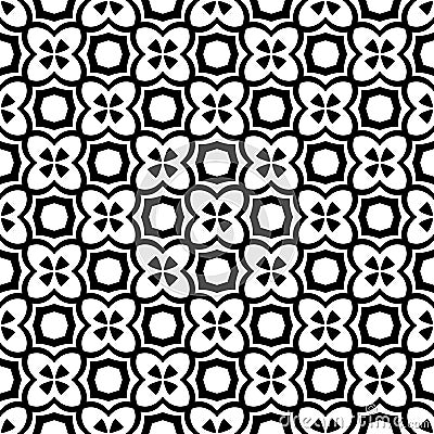 Black and white vector abstract seamless pattern with grid, diamond shapes, stars, rhombuses, lattice, repeat tiles Vector Illustration