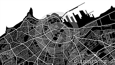 Black and white vector background map, Casablanca city area streets and water cartography illustration Vector Illustration