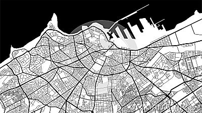 Black and white vector background map, Casablanca city area streets and water cartography illustration Vector Illustration