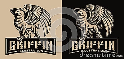 A black and white vector badge with a griffin Vector Illustration