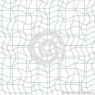 Black and white vector endless pattern created with thin undulate stripes, seamless netting composition. Continuous interlace tex Vector Illustration