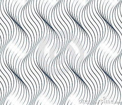 Black and white vector endless pattern created with thin undulate stripes, seamless netting composition. Continuous interlace tex Vector Illustration