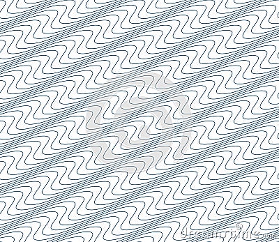 Black and white vector endless pattern created with thin undulate stripes, seamless netting composition. Continuous interlace Vector Illustration