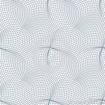 Black and white vector endless pattern created with thin undulate stripes, seamless netting composition. Continuous interlace Vector Illustration