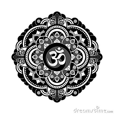 Black and white vector henna tatoo mandala. OM decorative symbol Vector Illustration