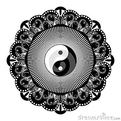 Black and white vector henna tatoo mandala. Yin yang decorative symbol. China style Vector Illustration
