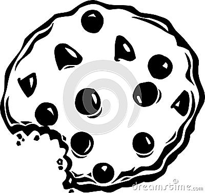 Black and White Chocolate Chip Cookie Illustration Vector Illustration