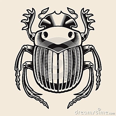 A black and white vector illustration of a Egyptian scarab Vector Illustration