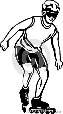 Black and White Roller Skater Illustration Vector Illustration