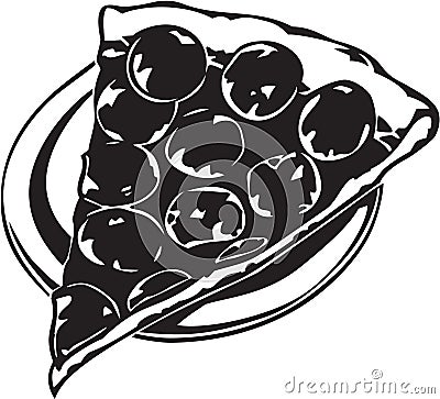 Black and White Pizza Slice Illustration Vector Illustration