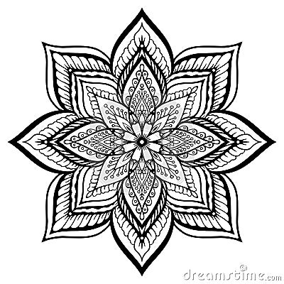 Black and white vector mandala with floral elements. Mandala, zentangle inspired illustration Vector Illustration