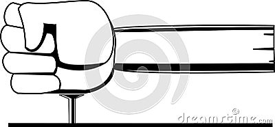 Black-and-white vector picture a fist-shaped hammer hits a nail Vector Illustration