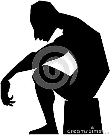 Black-and-white vector picture silhouette man sitting resting Vector Illustration