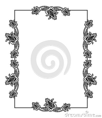Black and white vertical abstract frame with decorative flowers. Stock Photo