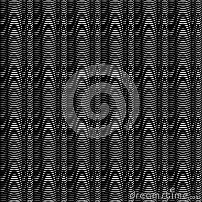 Black and white vertical spiral stripes pipes, abstract seamless pattern, geometric ornament, grunge monochrome optical illusion. Vector Illustration